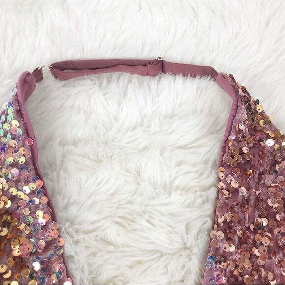 FREE PEOPLE Pink Velvet Sequin Party Dress Midi Maxi Halter Neck Size Medium New - Picture 8 of 15